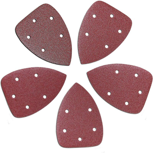 Denuotop - 50 Pieces Sanding Sheets 5 Holes Triangular Sander Sandpaper 90 x 140mm, Grit 40/60/80/100/120 Aluminum Oxide Sanding Sheets, Ideal for