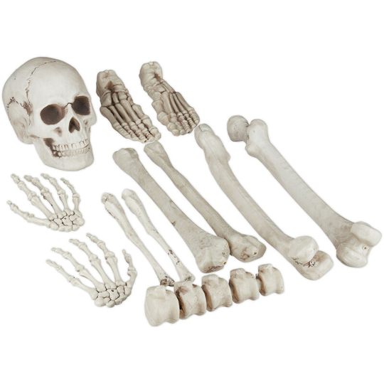 Relaxdays - Decorative Halloween Skeleton, 12-Piece Set for In- & Outdoors, Bones, Skull and Skeleton Hands, Party Decoration, xxl