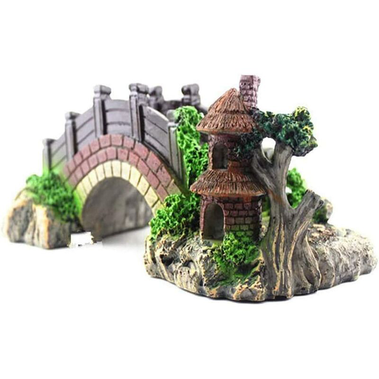 Gdrhvfd - Aquarium Bridge Ornament, Fish Landscape Tank Decor Aquarium Resin Bridge Fish Tank Arch Arch Pavilion Tree Garden Aquarium Ornament
