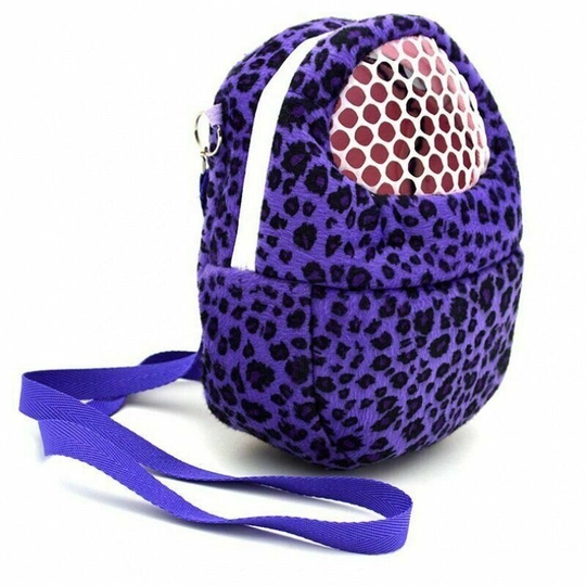 Pet Carrier Bag - Adjustable Straps with Small Animal Bowl - Rabbit Feeder - Breathable Travel Bag - Size s: 18 x 13 cm - Purple Leopard Print