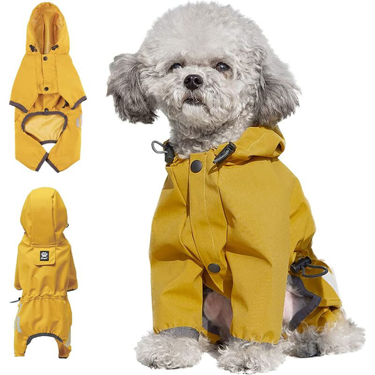 Raincoat for Small and Medium Dogs, Raincoat with Hood, Dog Rain Jacket with Reflective Strap and Leash Hole