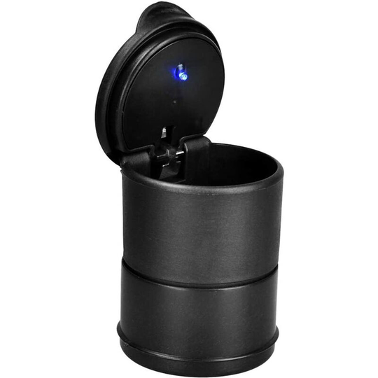 Portable Car Ashtray with Blue led Illuminated Cup Holder Auto Plastic 7 x 9.5cm Black