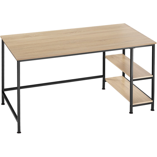 Tectake - Computer Desk Canton w/ under desk shelves (120x60x75.5cm) - corner desk, computer desk, office desk - industrial wood light, oak Sonoma