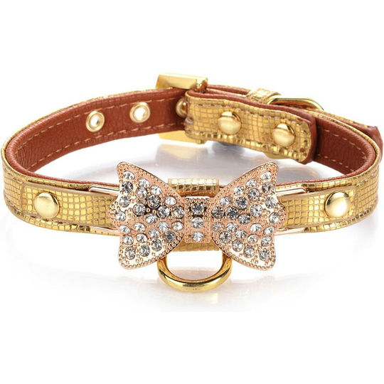 Gold Bling Diamond Giltter Leather Fashion Collar with Ring for Tags for Small Dogs,Cat,Puppy and Kitty Walking Travel Party Gifts Tedd, Poodle