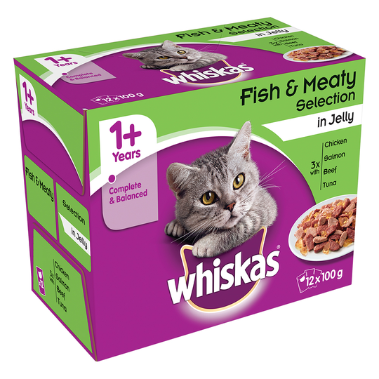 Whiskas 1+ Pouches Mega Pack 96 x 85 / 100g* - Fish & Meat Selection in Jelly (96 x 100g)