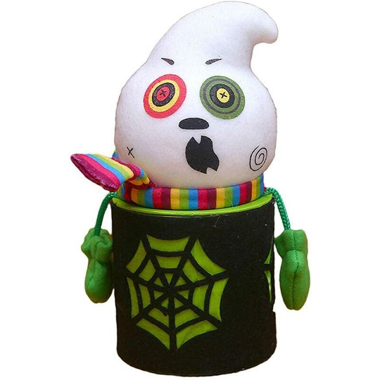 Litzee - Halloween Candy Canister Jar with Lid Cute Plush Pumpkin Ghost Witch Cat Design Sweets Storage Container Candy Holder Cans Gift Box for