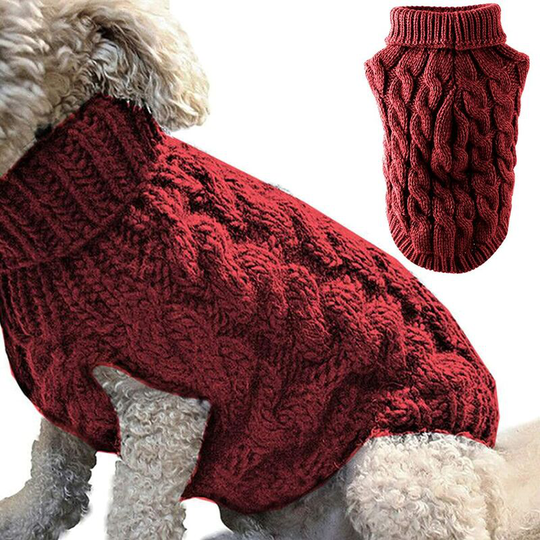 FVO - Pet Dog Turtleneck Knit Sweater Coat Winter Warmer Thickening Sweater Knitwear Crochet Coat Clothes for Small Medium Large Dog Puppy Cat (l,