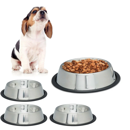 Relaxdays - Dog Feeding Bowl Set of 4, Water Dish, Feeding Station, Non-Slip. Stainless Steel, Size m, 0.5 l, Silver