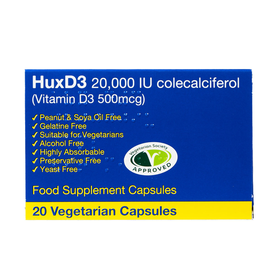 (20 Vegetarian Caps ) Hux D3 20,000 iu Colecalciferol