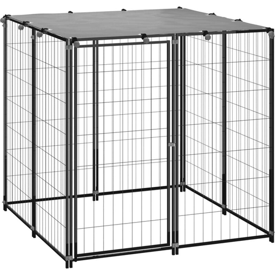 Dog Kennel Black 110x110x110 cm Steel Vidaxl Black