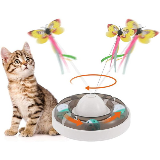 Gift - Cat Toy 2 in 1 Indoor Interactive Cat Toy with 360° Electric Rotating Butterfly and Bell Ball Interactive Cat Toy for Indoor Cats Kitten