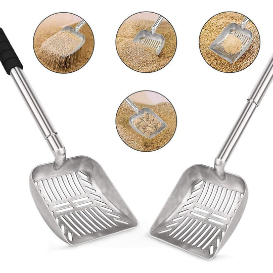 Cat Litter Scoop, Non-Stick Cat Litter Scoop, Stainless Steel, Adjustable, Hollow Scoop with Long Handle Durable for Sifting and Cleaning Litter