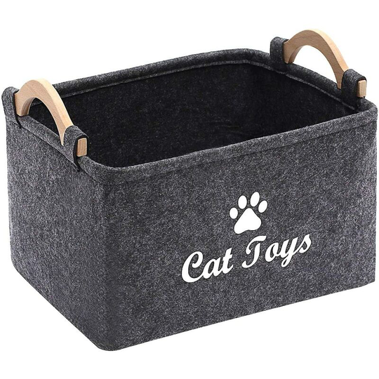 Felt Pet Toy Storage Box, Very Suitable for Storing Pet Toys, Accessories and Supplies-Dark Grey-Dog