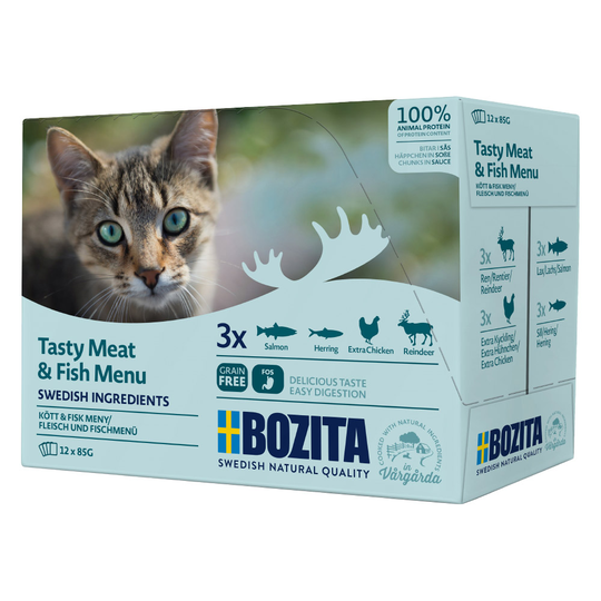 Bozita Chunks in Sauce Pouches Saver Packs 24 x 85g - Multibox Tasty Meat & Fish Menu (4 Varieties)