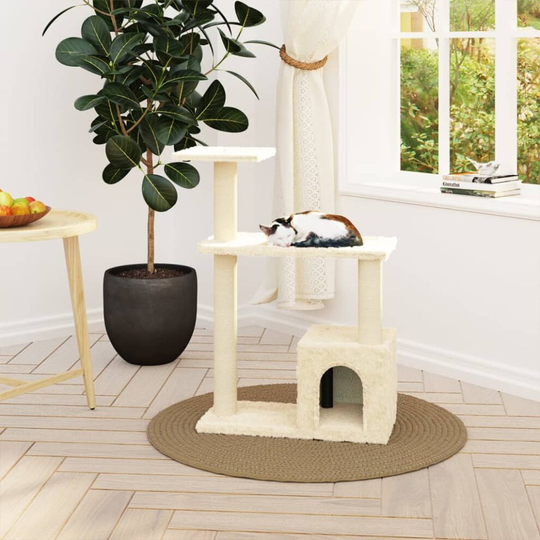 vidaXL Cat Tree with Sisal Scratching Posts Cream Cat Playhouse Cave Condo