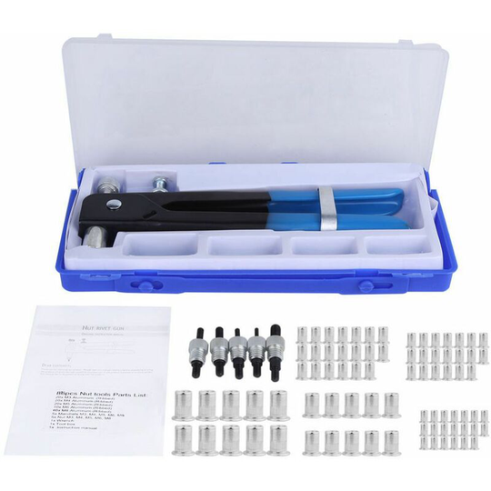 Betterlife Latest Rivet Nut Kit, 86pcs/set M3-M8 Blind Rivet Nuts Threaded Insert and Rivet Gun Rivet Nut Riveting Kit