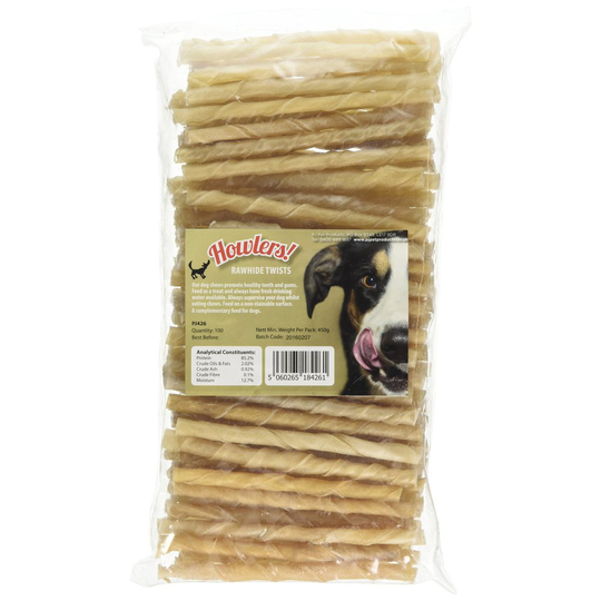 HOWLERS Natural Rawhide Twists, 13 cm, Pack of 100