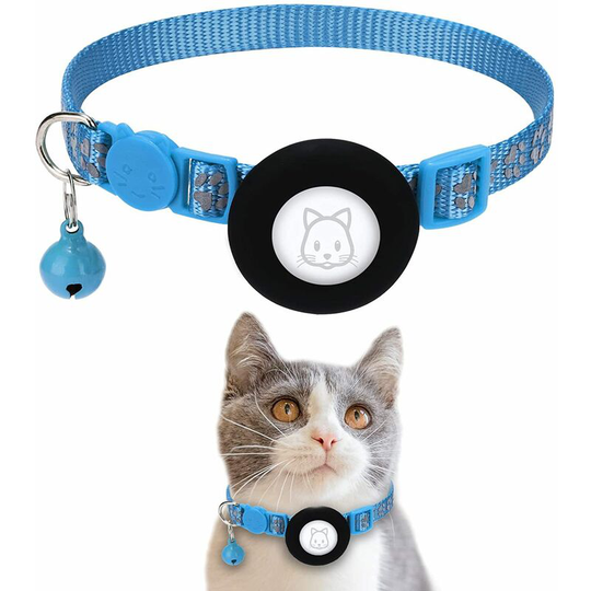 Airtag Pet Collar - Airtag Reflective Collar with Bell blue - Muff