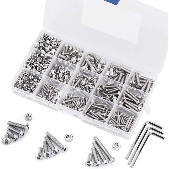 500pcs M3 M4 M5 Stainless Steel Hex Socket Head Cap Screws Screws Bolts and Nuts with Nuts Assortment Storage Box