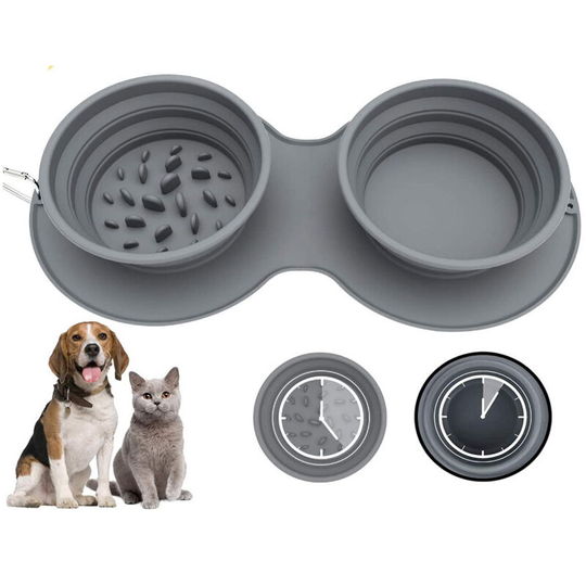 Collapsible Dog Bowls, Travel Dog and Cat Bowls, Silicone Dog Bowl with Carabiner, Anti Gluttonous Dog Bowls, for Cat and Puppy Outdoor Traveling