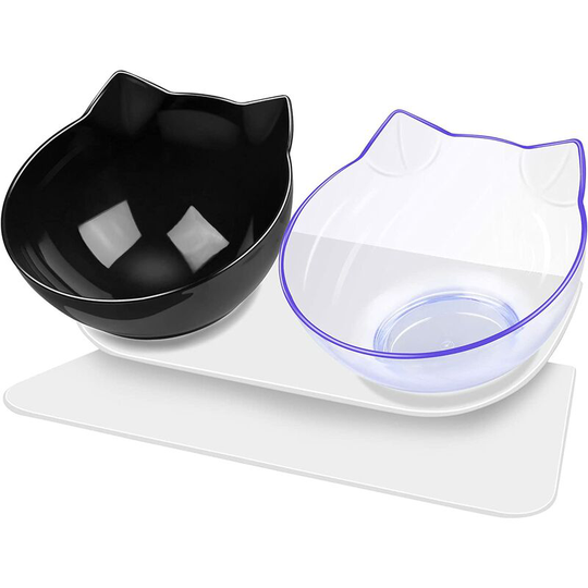 Double Cat Dog Bowls Elevated Cat Food Water Bowls with Raised Stand 15° Tilted Bowl for Cats and Small Dogs(Mix Color)