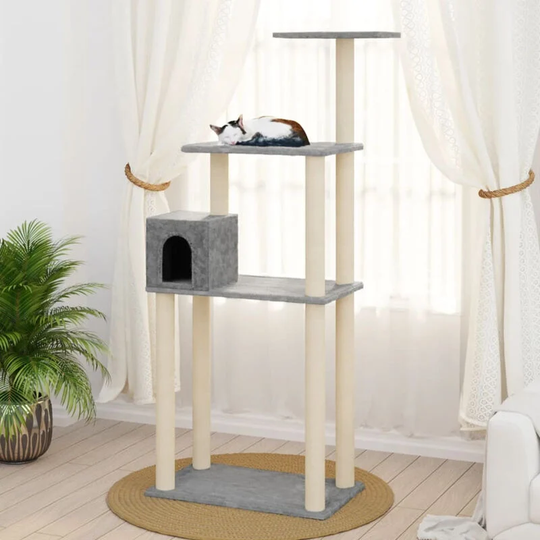 Cat Tree with Sisal Scratching Posts Light Grey 147 cm