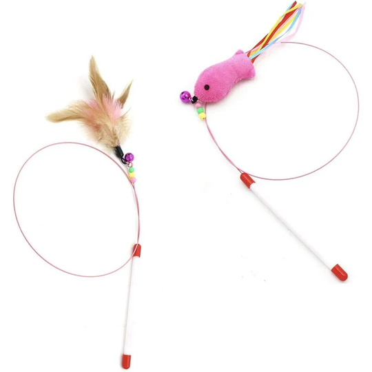 2 Pieces Cat Play Fishing Rod - With Bell - Toy