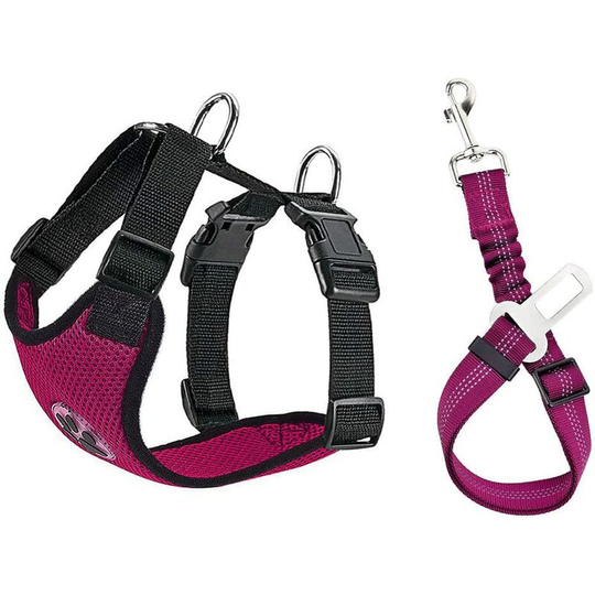 Harness and Leash Set, Multifunction Adjustable Fabric Breathable Vest Ordinary Harness with Safety Belt in Car Road Travel Walk(L)