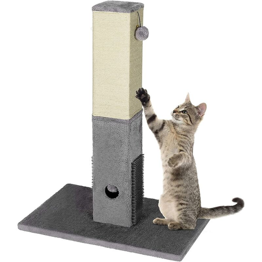 79cm Tall Cat Scratching Post, Natural Sisal Pole Cat Claw Scratcher with Dangling Toys, Massage Brush and Carpet Base, Kitten Scratch Posts