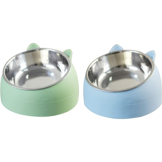 Soekavia - Stainless Steel Pet Cat Bowl, Cat Food Bowl, Cat Feeding Bowl, Cat Water Bowl 2 Pack (blue+green)