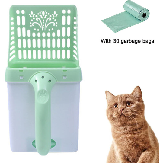 30 Count Refill Bag Bundle - Cat Litter Sifter Scoop System with Extra Waste Bags, green