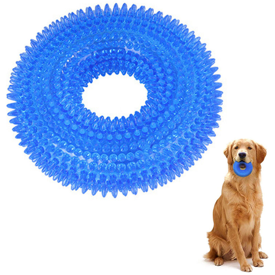 Funny Pet Dog Cat Thorn Circle Ring Squeak Chew Training Sound Interactive Toy, blue