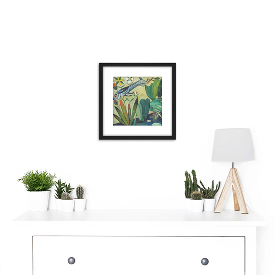 Amadeo De Souza Cardoso - The Leap Of The Rabbit 9X9 Inch Square Wooden Framed Wall Art Print Picture With Mount