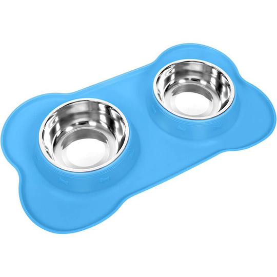 Dog Cat Bowls Stainless Steel Double Dog Food and Water Bowls with No-Spill Non-Skid Silicone Mat, Pet Feeder Bowls Small Puppy Bowl for Small Dogs