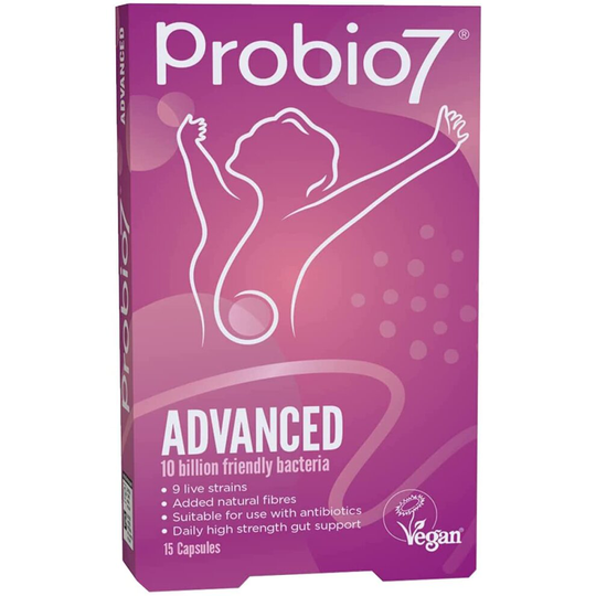 Probio7 Advanced | 9 Live Strains and 10 Billion CFU | with Probiotics | Digestive Health | Prebiotic Fibre Supplement (15 Capsules)
