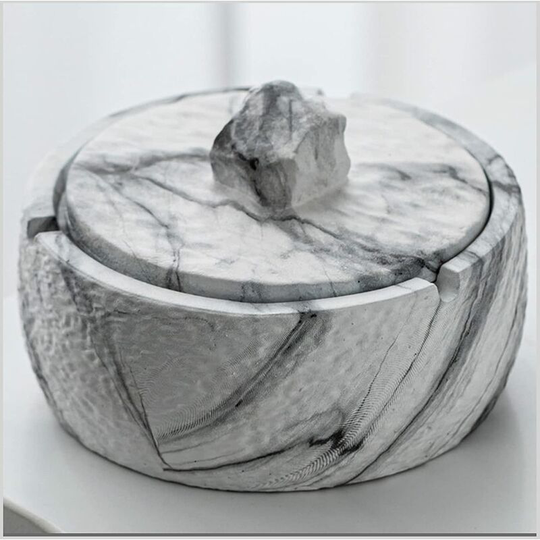Sun Flowergb - Anti-theft ashtray with cover, marble ashtray, suitable for living room bedroom and outdoor garden Ф11.7cm x 7.6cm