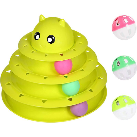 Cat Toy Roller 3-Level Turntable Cat Toy Balls with Six Colorful Balls Interactive Kitten Fun Mental Physical Exercise Puzzle Toys