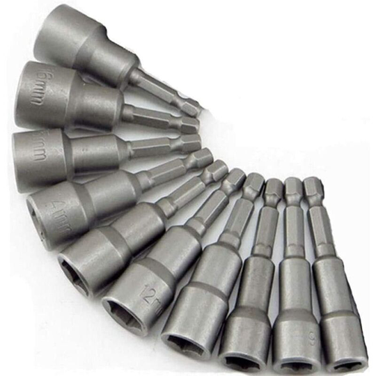 10 x Magnetic Socket for Screwdriver, Bit Adapter, Square Hex Chuck 6-19mm 1/4" Nut Driver Drill Bit