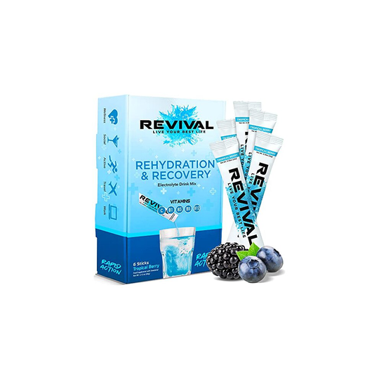 Revival Rapid Rehydration, Electrolytes Powder - High Strength Vitamin C, B1, B3, B5, B12 Supplement Sachet Drink, Effervescent Electrolyte Hydra