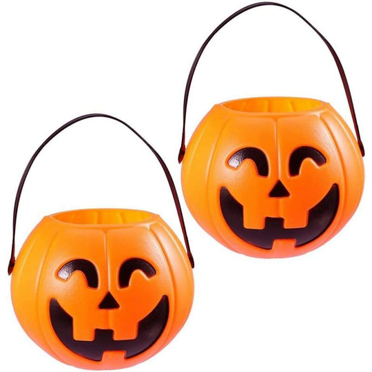 2 Pack Halloween Pumpkin Bucket, 6.3' Large Pumpkin Bucket Pumpkin Candy Bucket Halloween Candy Bucket Kids Halloween Trick or Treat Bucket