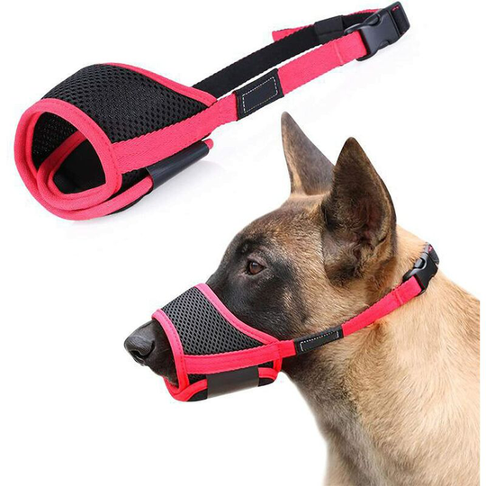 Dog Muzzles Nylon Dog Mouth Cover Mesh with Loop and Soft Pad Dog Training Muzzle Red-black