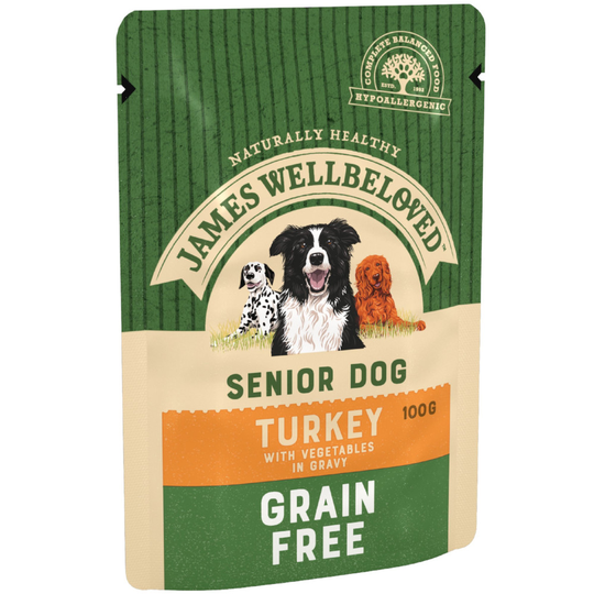 James Wellbeloved Senior Grain Free Pouches - Turkey with Vegetables - Saver Pack: 48 x 100g