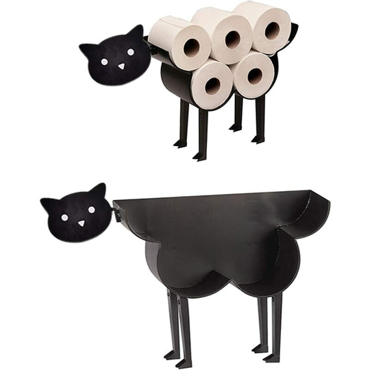 Animal Black Metal Toilet Paper Holder on Legs, Toilet Roll Holder, Decorative Innovative Sheep / Kitten / Dog (Kitten) Shape