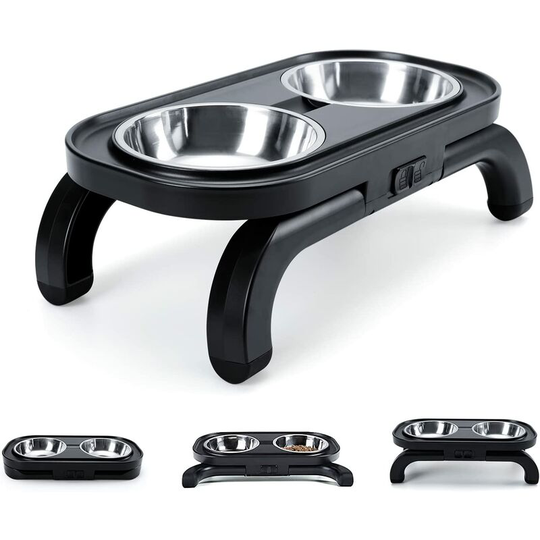 Swyeoot - 304 Stainless Steel Raised and Sloped Double Cat Bowl, Cat Bowl Small Dog Adjustable Height diy Anti-Slip/Anti-Vomiting