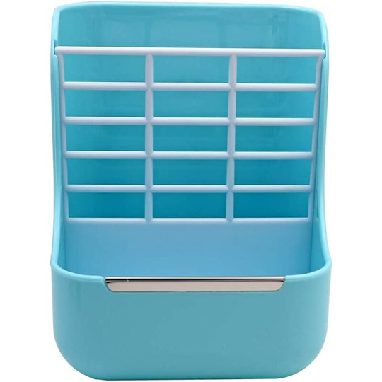 2 in 1 Pet Feeder and Grass Frame for Rabbits Chinchillas Big Guinea Pigs Small Animals Anti-bite with Fixed Set (Blue)