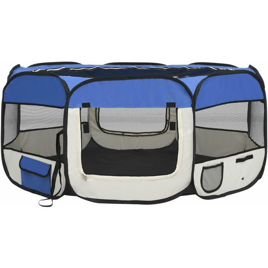Foldable Dog Playpen with Carrying Bag Blue 145x145x61 cm Vidaxl Blue