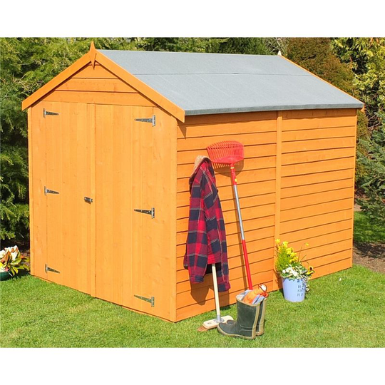 8 x 6 Dip Treated Overlap Apex Windowless Garden Wooden Shed With Double Doors (11mm Solid Osb Floor)