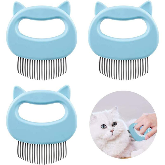 Cat Comb,Cat Brush,Cat Massage Comb,Cat Grooming,Pet Comb and Massage Brush (3 pieces, Blue)