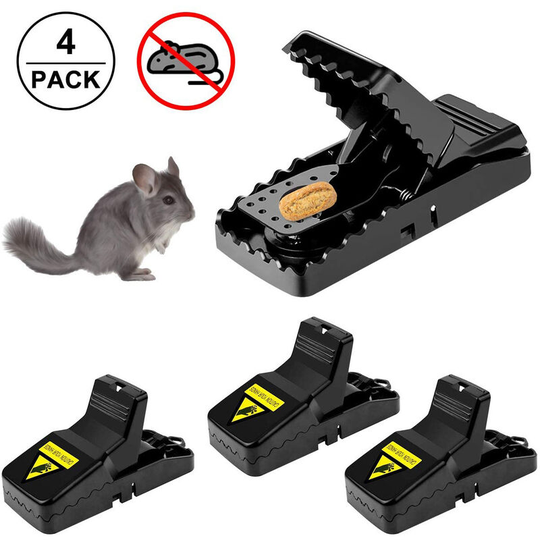 Sun Flowergb - Set of 4) Large Heavy Duty Rat Traps - Instant Kills with Powerful Steel Spring - Quick Setup - Hands Free Disposal - Chemical Free