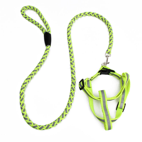 Reflective Noctilucent Dog Puppy Harness Leash Green